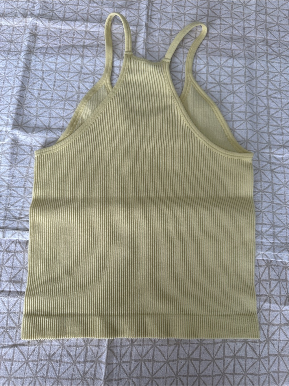 Ododos Ribbed Racerback Cropped Tank Top — Pale Yellow - Picture 4 of 4
